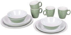 Bo-Camp Tableware - Two-Tone - 16 Pieces - Green/White