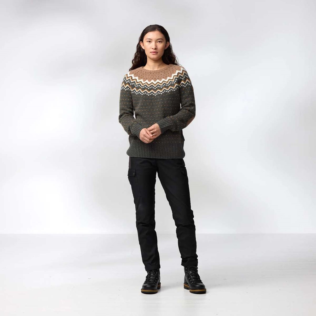 Fjallraven Ovik Knit Sweater W Buckwheat Brown Chalk White M Your specialist in outdoor wintersports fieldhockey and more