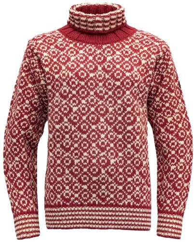 Devold Svalbard Wool High Neck - Hindberry/Offwhite - XL