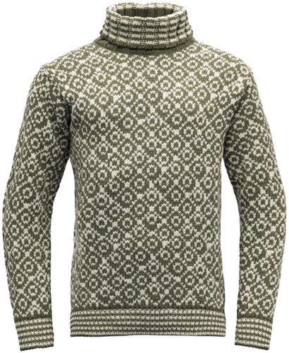 Devold Svalbard Wool High Neck - Olive/Offwhite - XS